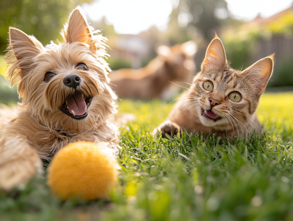 Cão e gato brincando